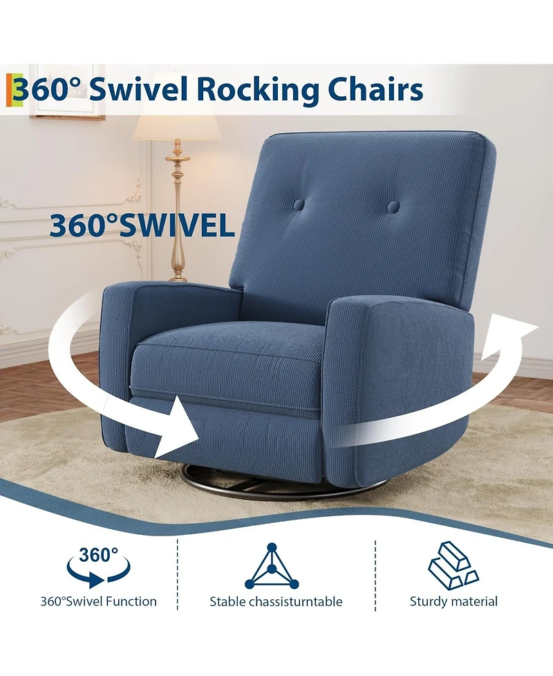gaomon Nursery Recliner Chair,360 Swivel Rocking Glider Chair for Adults with Adjustable Backrest and Footrest,Upholstered Armchair for Living Rooms