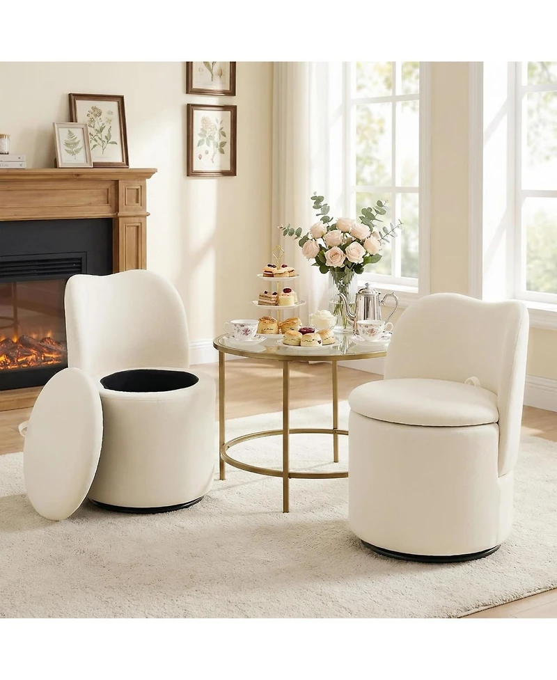 gaomon Velvet Vanity Chair with Storage,360 Swivel Makeup Chair with Back,Modern Swivel Accent Stool Barrel Chair Upholstered Ottoman Vanity Stool