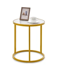 Gymax Marble Top Round Side Table 19.5''x19.5'' End Table with Golden Metal Frame