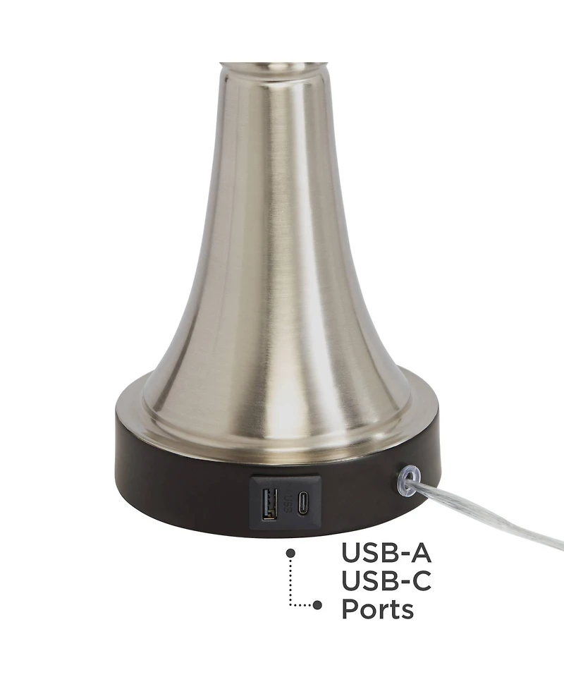 360 Lighting Seymore Modern Table Lamps Set of 2 with Round Risers 27" Tall Brushed Nickel Usb Charging Port White Drum Shade for Living Room Desk