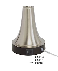 360 Lighting Seymore Modern Table Lamps Set of 2 with Round Risers 27" Tall Brushed Nickel Usb Charging Port White Drum Shade for Living Room Desk