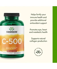 Swanson Vitamin C 500 Herbal Supplement for Skin, Heart and Immune Support quality Formula for Defense and Wellness 250 Capsules, 500 Milligram Each