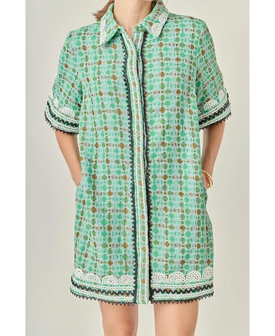 English Factory Women's Boucle Mini Shirt Dress with Ric Rac Trim