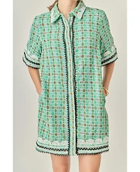 English Factory Women's Boucle Mini Shirt Dress with Ric Rac Trim