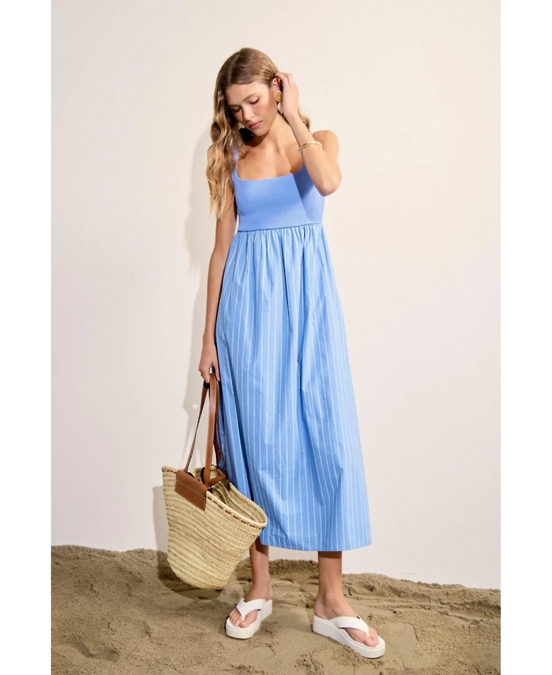 English Factory Women's Tie Back Knit Combo Striped Maxi Dress