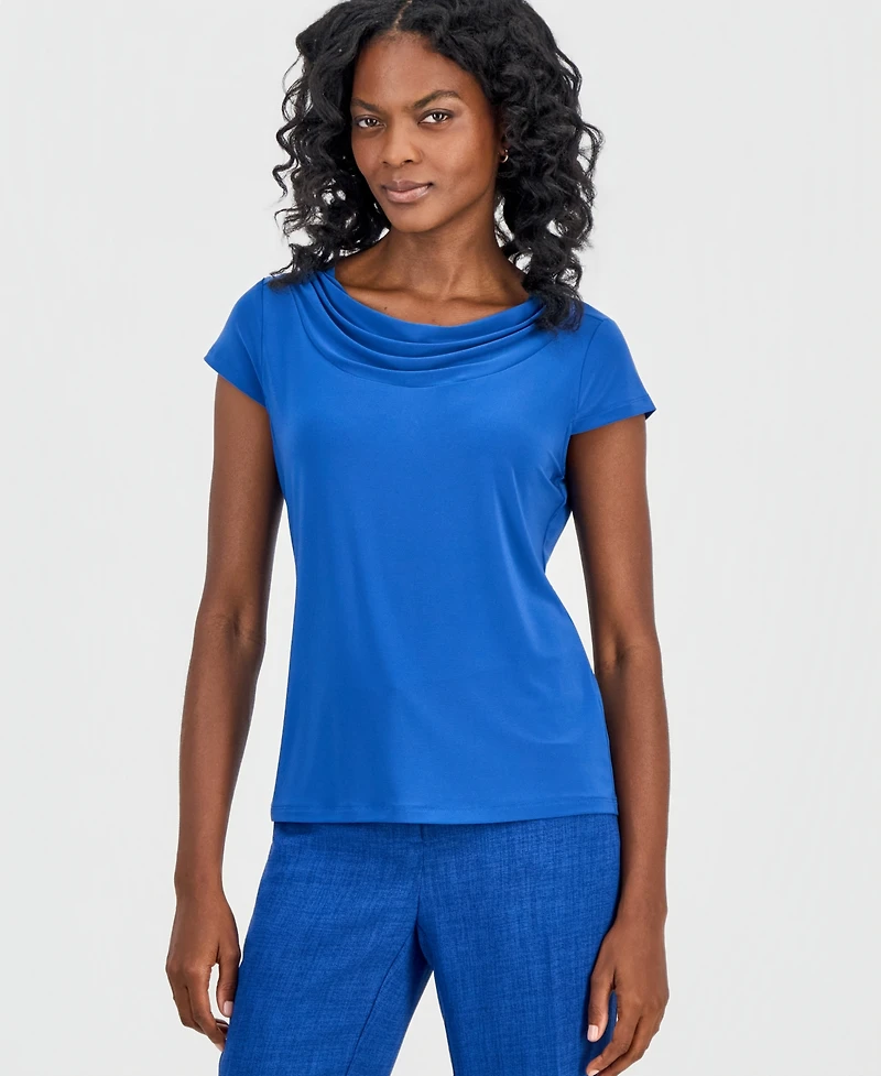 Kasper Petite Cap-Sleeve Cowl Neck Blouse