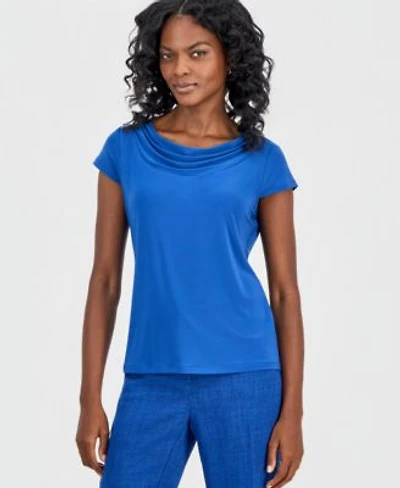 Kasper Womens Cowl Neck Cap Sleeve Blouse