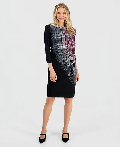 Kasper Women's Boat-Neck Side-Pleat 3/4-Sleeve Dress