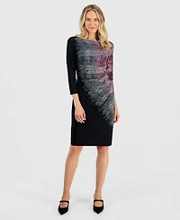 Kasper Women's Boat-Neck Side-Pleat 3/4-Sleeve Dress