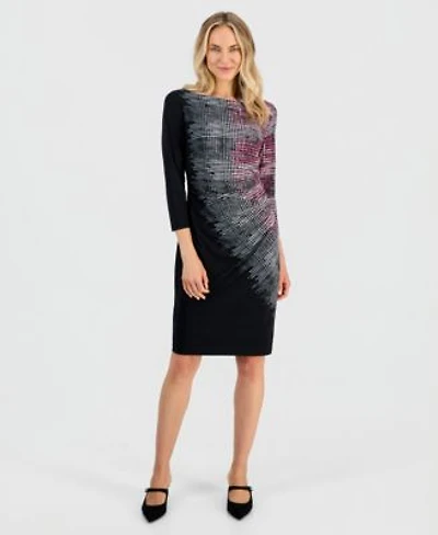 Kasper Womens Boat Neck Side Pleat 3 4 Sleeve Dress