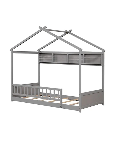 Slickblue Twin Size Kids House Bed with Shelf and Headboard