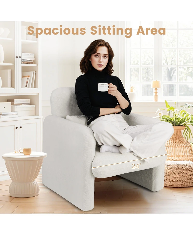 Slickblue Chenille Upholstered Accent Chair with Lumbar Pillow, Modern Armchair for Bedroom