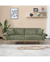 Maison Boucle 79'' Corduroy Sofa Bed Futon, Fold-Down 2-Seater Sleeper, 2 Pillows