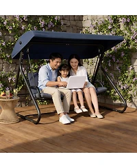 Homfan 3-Seat Outdoor Convertible Swing with Adjustable Canopy, 2-in-1 Bench/Bed, Cushions, 750 lb Capacity