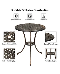 homfan 24-Inch Cast Aluminum Outdoor Patio Bistro Table, Weather-Resistant Round Dining Table w/ Umbrella Hole and Floral Lattice Design