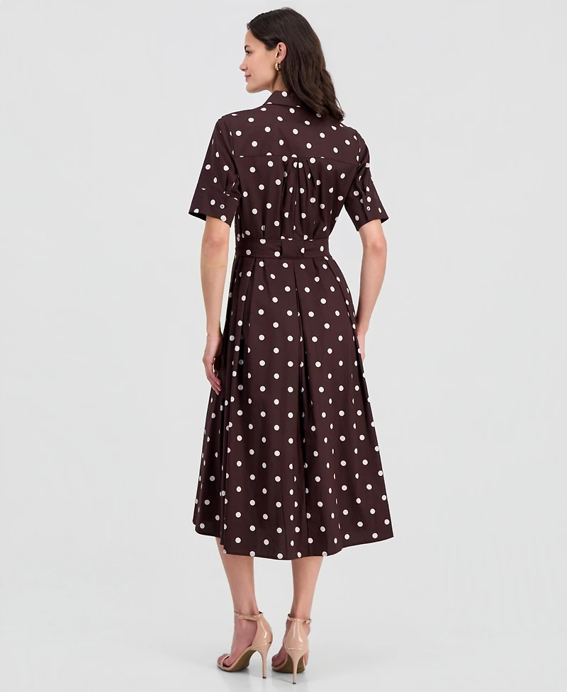 T Tahari Women's Elbow-Sleeve Button-Front Tie-Waist Dress