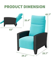 GarveeLife Outdoor Reclining Chair Reclining Patio Chair with Adjustable Backrest and Footrest, All-Weather Wicker Chaise Lounge Chair