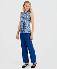 Kasper Women's Printed Tie-Neck Sleeveless Blouse