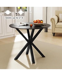 Gymax Round Farmhouse Dining Table for 4 w/Stable Intersecting Pedestal Base
