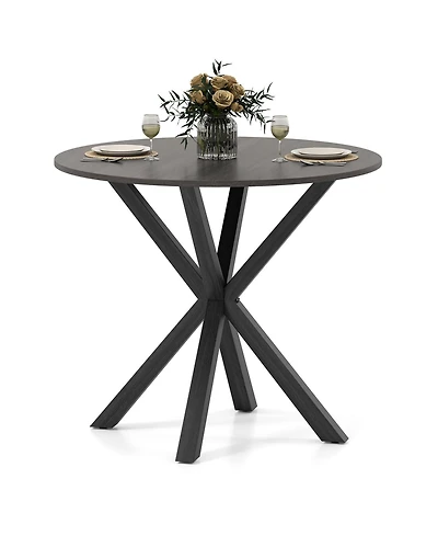 Gymax Round Farmhouse Dining Table for 4 w/Stable Intersecting Pedestal Base