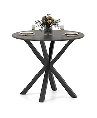 Gymax Round Farmhouse Dining Table for 4 w/Stable Intersecting Pedestal Base