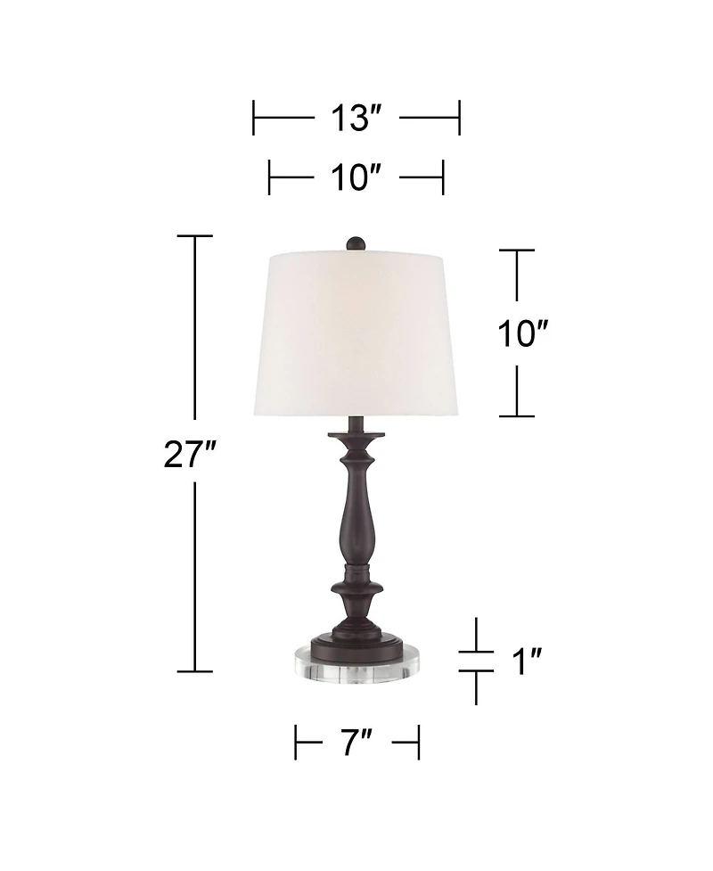 Regency Hill Rustic Farmhouse Table Lamps Set of 2 with Round Riser Bronze White Fabric Drum Shade for Living Room Bedroom House