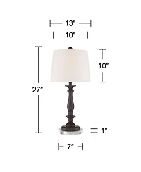 Regency Hill Rustic Farmhouse Table Lamps Set of 2 with Round Riser Bronze White Fabric Drum Shade for Living Room Bedroom House