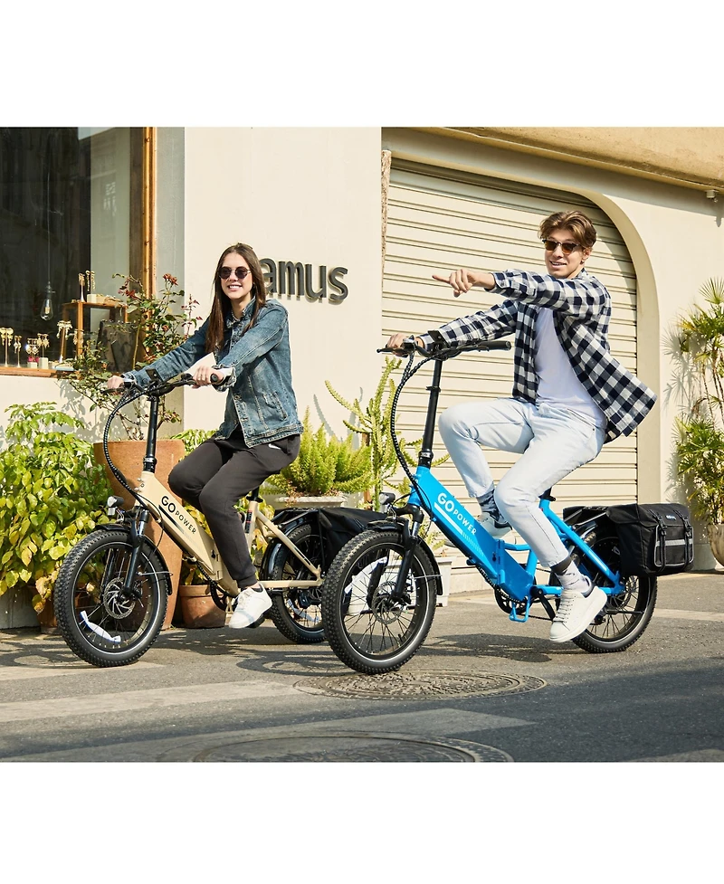 GoPowerBike GoPlus Folding Electric Bike | 20" Fat Tire eBike 500W Motor, 20mph Top Speed 45+ Mile Range, 5 Pedal-Assist Levels Removable B