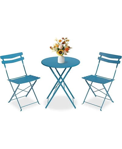 GarveeLife 3-Piece Folding Patio Bistro Set, Metal Outdoor Table and 2 Chairs, No Assembly, Space-Saving Compact Design for Balcony, Garden