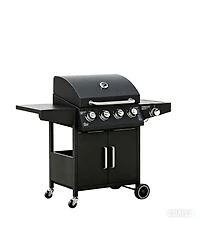 Yiortwo 4+1 Burner Liquid Propane Gas Grill with Side Burner, Wheels and Storage Cabinet