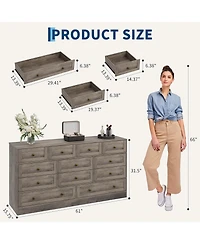 gaomon 12 Drawer Wide Wood Dresser for Bedroom, 65" Tv Stand Storage Cabinet Clothes Organizer for Living Room