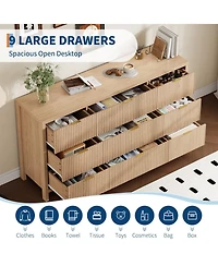 gaomon 58.5" Wide Fluted 9 Drawer Dresser, Mid-Century Wood Storage Chest for Bedroom