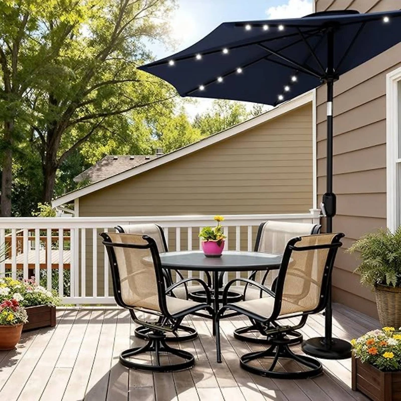 gaomon 9Feet Half Patio Umbrella with Smooth Crank Lift, Shade Canopy for Patio, Backyard