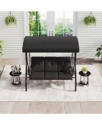 GarveeLife 3-Seat Outdoor Patio Swing Chair with Adjustable Canopy and Reclining Backrest Heavy Duty Metal Frame Thick Resistant