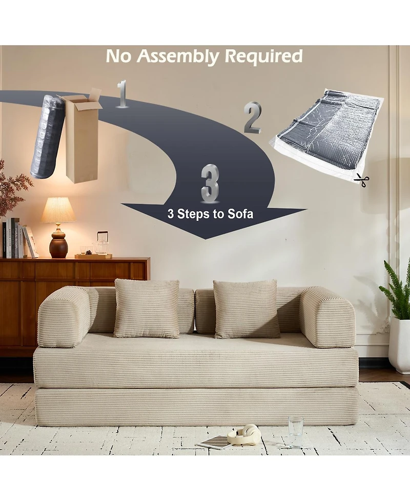 Streamdale Furniture Convertible Sleeper Sofa Bed with Pillow, Corduroy Folding Mattress Couch