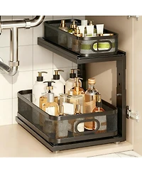 Yigii 2-Tier Under Cabinet Organizer with Ball-Bearing Slides for Easy Access & Adjustable Height