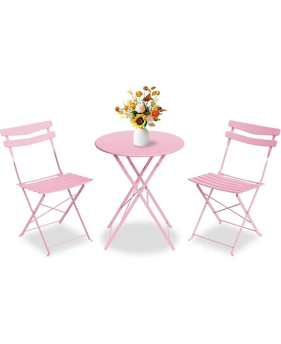GarveeLife 3-Piece Folding Patio Bistro Set, Metal Outdoor Table and 2 Chairs, Space-Saving Compact Design for Balcony, Garden, Yard