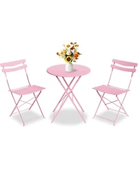 GarveeLife 3-Piece Folding Patio Bistro Set, Metal Outdoor Table and 2 Chairs, Space-Saving Compact Design for Balcony, Garden, Yard