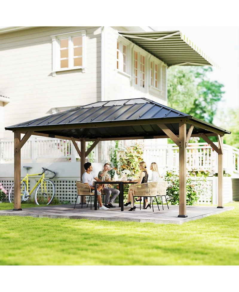 Outsunny 12'x16' Hardtop Gazebo with Steel Roof, UPF50+ Permanent Pavilion