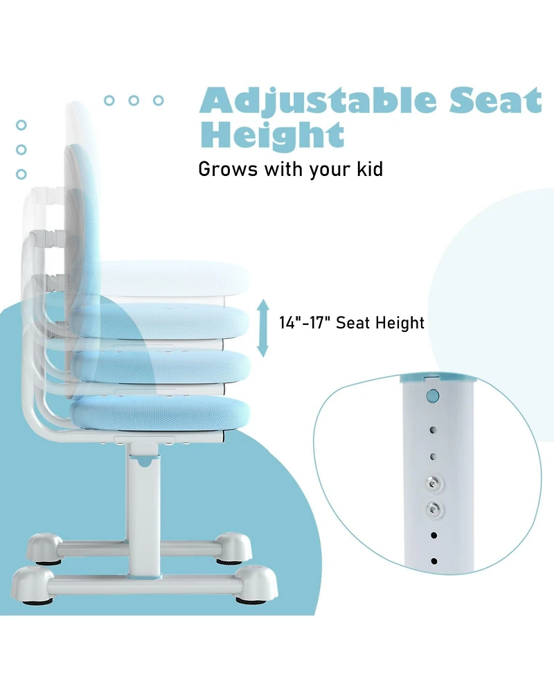 Slickblue Adjustable Height Kids Desk Chair with Double Back Support for Study Room