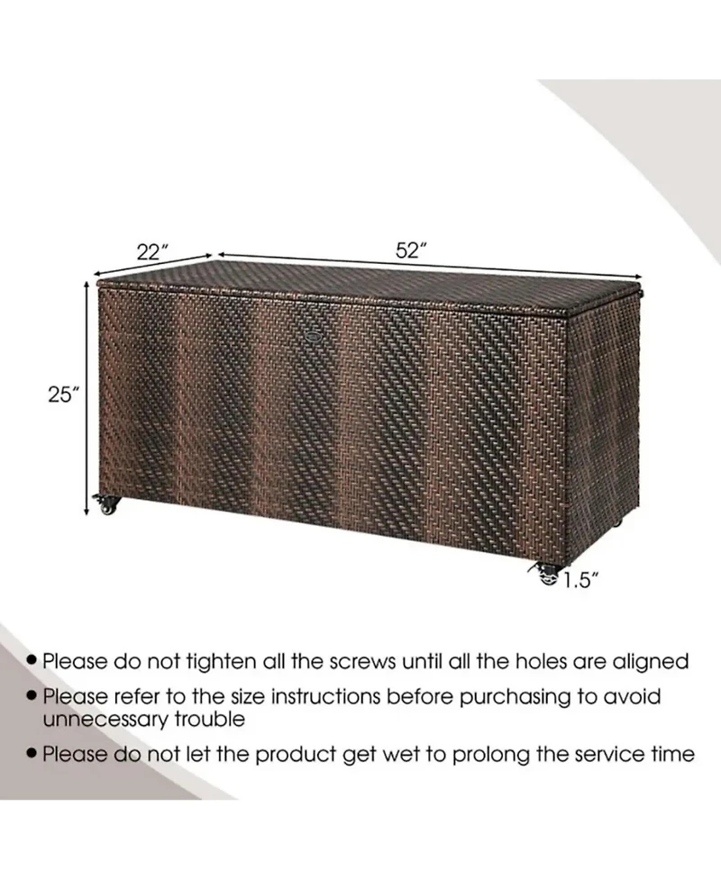 Yiortwo 96 Gallon Wicker Deck Box with Wheels, Waterproof Outdoor Storage Bin