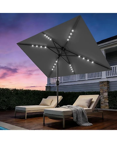 gaomon Solar Patio Umbrella with Crank and Push Button Tilt for Garden, Deck, Lawn, Pool with Lights (No Base)