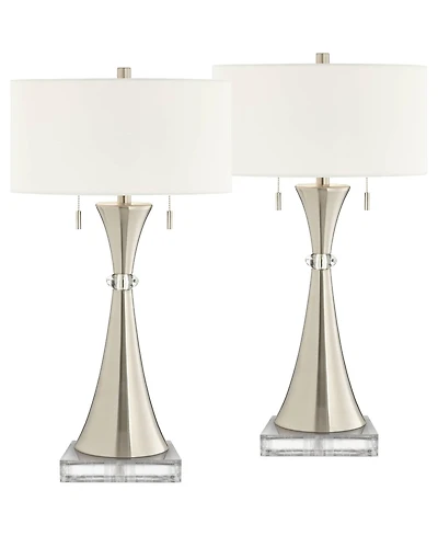 360 Lighting Rachel Modern Table Lamps Set of 2 with Square Riser 29 1 /2 Tall Metal Drum Shade for Bedroom Living Room Bedside Family