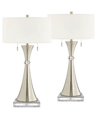 360 Lighting Rachel Modern Table Lamps Set of 2 with Square Riser 29 1 /2 Tall Metal Drum Shade for Bedroom Living Room Bedside Family
