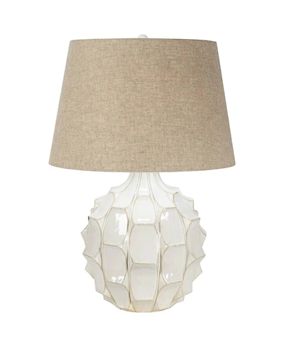 Possini Euro Design Mid-Century Modern Table Lamp with Usb Charging Port 26.5" Linen Drum Shade Living Room Bedroom