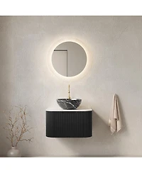 Sillysis Wall Mounted Bathroom Vanity, Artificial Marble Top with Bowl Sink, Striped Plywood Cabinet