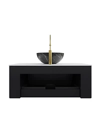 Sillysis Wall Mounted Bathroom Vanity, Artificial Marble Top with Bowl Sink, Striped Plywood Cabinet