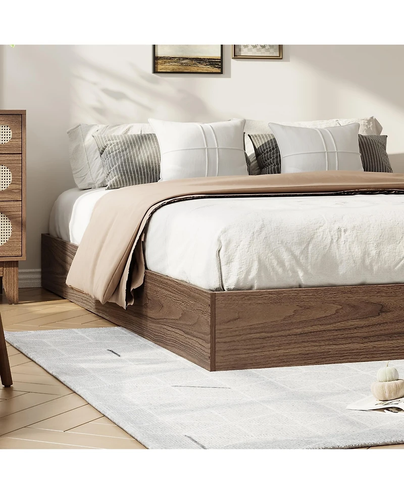 homfan Wood Platform Bed Frame,Bed Frame Without Headboard, Wood Slat Support,No Box Spring Needed
