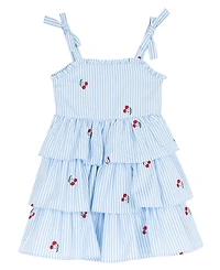 Rare Editions Girls' 2-6X Seersucker Gingham Cherry Embroidered 3 Tier Short Dress