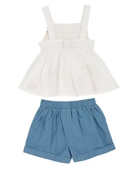 Rare Editions Girls' Toddler 2T-4T Clipped Dot Animal Embroidered Top and shorts, 2-Piece Set